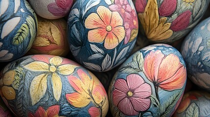 Leinwandbilder - Vibrant floral patterns and colorful botanical forming a collection of Easter egg The intricate designs feature a variety of flowers leaves and natural elements in a vintage watercolor style