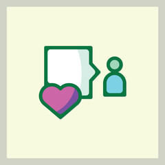 Poster - A stylized graphic of a person with a speech bubble and a heart icon symbolizing love