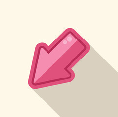 Poster - diagonal pink arrow pointing down, with long shadow, isolated on light background, simple and modern