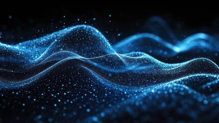 Poster - Abstract blue glowing particle wave background.