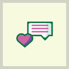Poster - Green and Pink Heart and Speech Bubble with Lines Icon for Communication Love