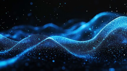 Wall Mural - Abstract blue glowing particles wave background.