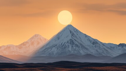 Wall Mural - Majestic Mountain Peaks Under a Golden Sunset in Tranquil Landscape