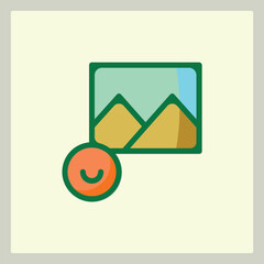 Poster - Image selection icon with happy face below and green frame with landscape view