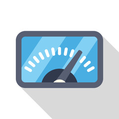 Poster - Speedometer with needle pointing to the right, indicating increasing speed, on a blue background with a long shadow