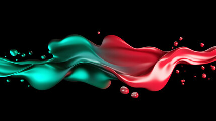Poster - 3D digital rendering of fluid waves in emerald green and carmine red, symbolizing movement, fluidity, and abstract concepts in a modern digital art style.