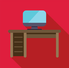 Fototapete - Simple workplace with computer on wooden desk in room with red wall