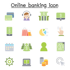 Wall Mural - Internet banking icon set in thin line style