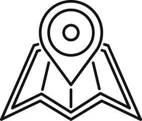 Poster - pin icon pointing location on stylized folded map, indicating specific destination or point of inter