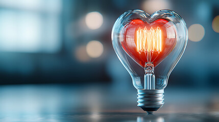 Poster - Illuminating love heart-shaped light bulb modern studio digital art creative environment close-up view conceptual design