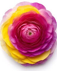 Wall Mural - Vibrant ranunculus flower showcasing pink and yellow petals in bloom