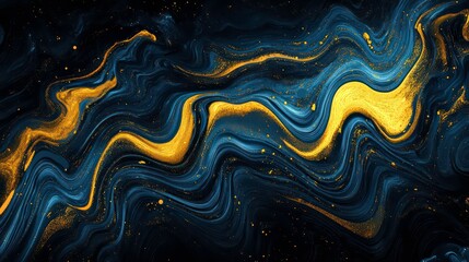Aufkleber - Abstract blue and gold swirling paint texture background.