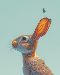 Poster - Whimsical rabbit with oversized ears gazing at a floating egg