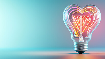 Poster - Creative heart-shaped light bulb studio setting photography minimalist design close-up love concept