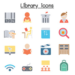 Sticker - Library icon set in thin line style