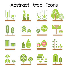 Poster - Abstract tree icon set in thin line style