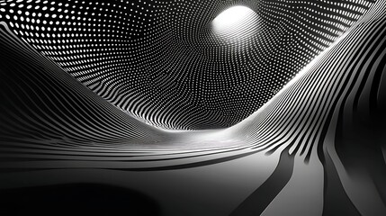 Wall Mural - Abstract swirling tunnel, light at end, black and white, futuristic design, digital art, website background