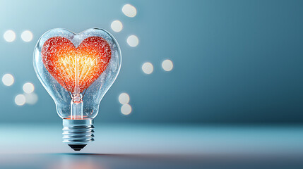 Poster - Illuminated heart shaped light bulb romantic setting digital art soft focus love concept