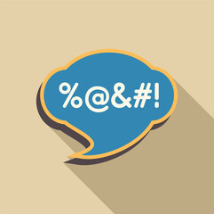 Poster - blue speech bubble containing censored symbols representing forbidden words, with long shadow on a b