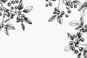 Wall Mural - Hand-drawn ink sketch of a blackberry or raspberry in a vintage engraving style, modern illustration