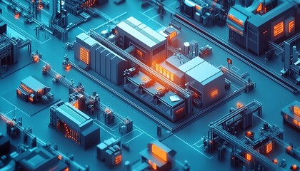 Poster - Industry 40 smart factory interior with interconnected IIoT machines