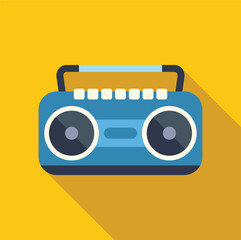 Poster - portable stereo boombox playing music with long shadow on yellow background