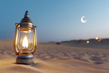 Wall Mural - Desert lantern, Ramadan night, crescent moon