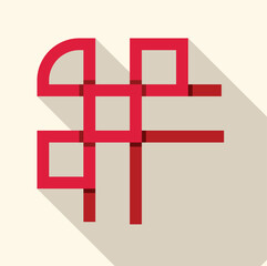 Poster - red double happiness chinese character forming a knot design with a long shadow, representing marria