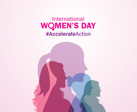 Accelerate action - International women's day concept poster. Woman sign illustration background. 2025 women's day campaign theme - #AccelerateAction