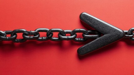 Aufkleber - Black metal chain linked with arrow pointing right on red background.