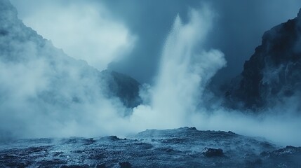  Captivating Geyser in Iceland with Magical Blend of Steam and Shimmering Water. Stunning Natural Display of Geothermal Energy in Haukadalur Valley