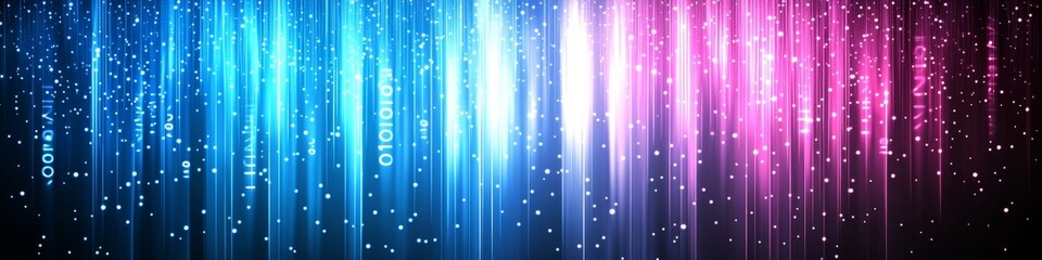 Poster - Abstract Background, Digital Data Flow, Vertical Lines, Pink and Blue, Data Visualization
