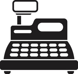 Poster - Cash register machine standing on counter, ready for processing sales transactions in retail store