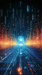 Poster - Futuristic Blue Light Data Cluster, Digital Pathways, Vibrant Abstract Vector Illustration