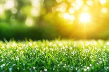 Wall Mural - Dewy Green Grass Sunrise Landscape Photography