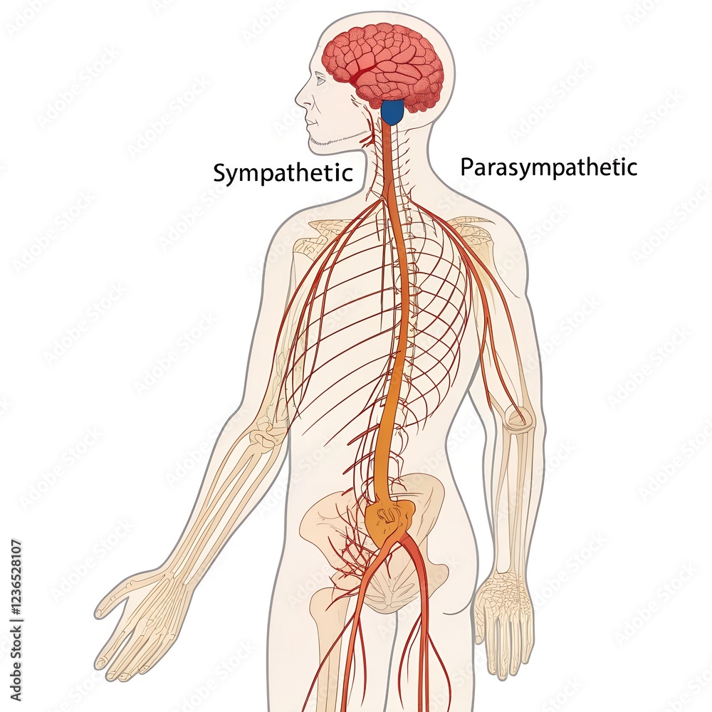 Human nervous system. Sympathetic and parasympathetic nerves anatomy ...