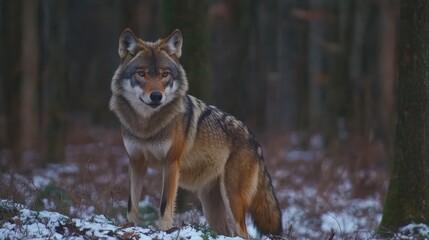 Naklejka na meble Eurasian wolf in the forest Wolves in Bavarian forest during winter time Wildlife in in Europe during winter time