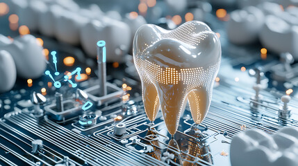 Poster - Digital tooth innovations dental health 3d visualization futuristic environment close-up technology advances