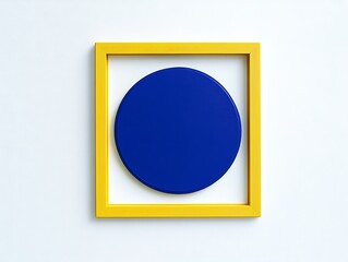 Poster -  Abstract blue circle framed by a yellow frame, on white background, minimalism ,