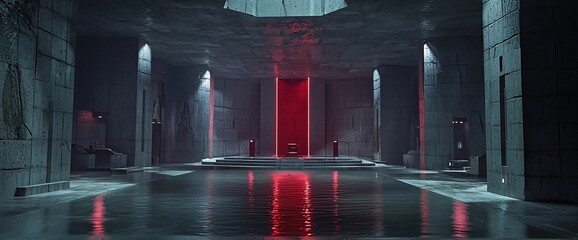 Poster - Futuristic Red Lit Concrete Chamber.