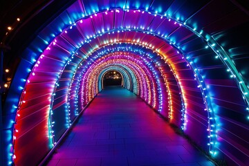 Poster - A hypnotic tunnel of neon lights creating an illusion of infinite depth