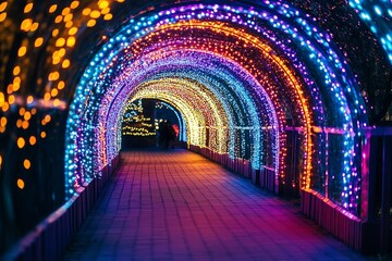 Poster - A hypnotic tunnel of neon lights creating an illusion of infinite depth