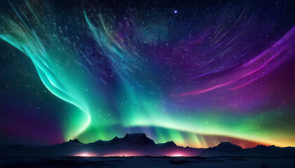 northern lighting aurora borealis with starry inside the night sky