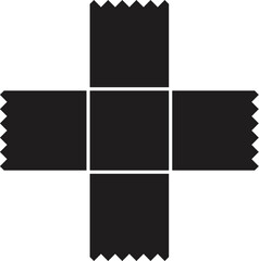 Poster - four black adhesive tapes forming a cross shape are sticking on a white background, creating a simpl