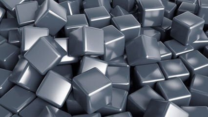 Poster - Background from cubes. Dark texture. Pile of volumetric cubes. Wallpaper on abstract theme. Dark pattern. Background for design. Three-dimensional cubes with glare of light. 3d image
