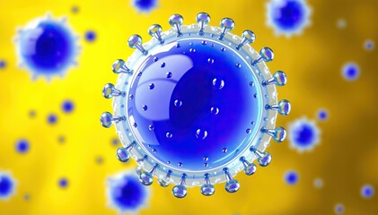 Aufkleber - Microscopic view of virus particle surrounded by other viral entities against yellow backdrop