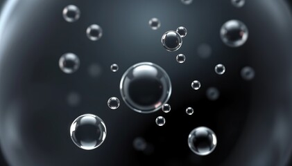 Poster - Numerous translucent spheres float in dark undefined space ethereal and abstract composition