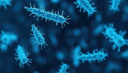 Poster - Microscopic view of numerous virus particles structures and potential for infection
