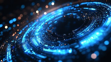 Poster - Abstract glowing blue circular technology background.