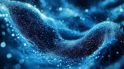 Poster - Abstract blue digital wave with glowing particles.